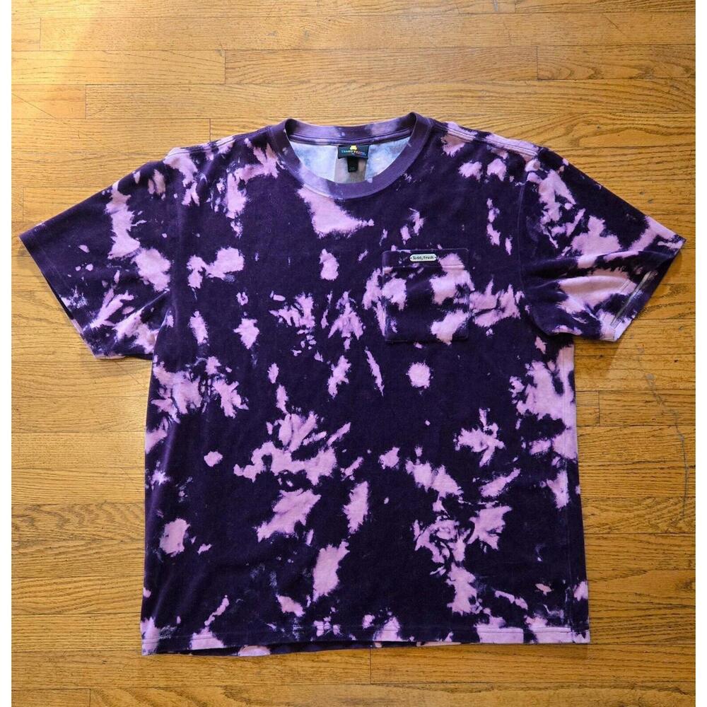 Teddy Fresh Men's XL Acid Wash Velour Short Sleeve T-Shirt w/ Pocket Purple/Pink